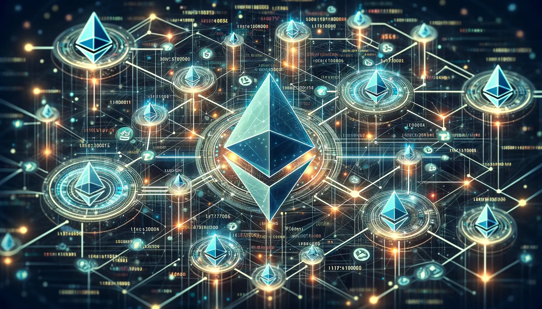 Futuristic digital landscape illustrating the functioning of the Ethereum blockchain network.