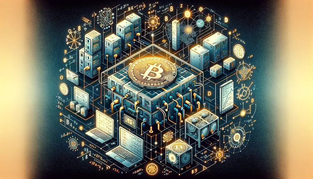 Illustration of a decentralized blockchain network, showcasing interconnected blocks symbolizing various transactions, highlighting the innovative and secure structure of blockchain technology.